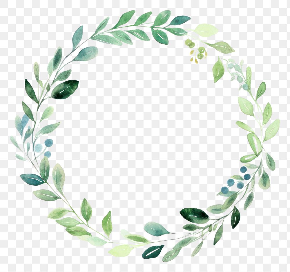 PNG Green leaf circle border pattern wreath plant