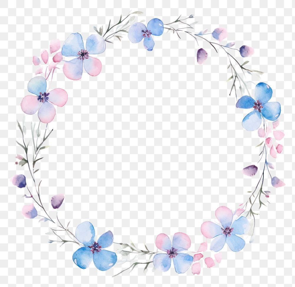 PNG Little Blue flower circle border pattern wreath plant. AI generated Image by rawpixel.