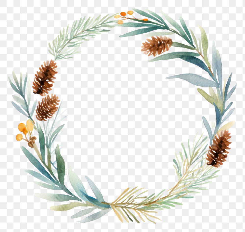 PNG Pine wreath with pine cone pattern circle plant. AI generated Image by rawpixel.