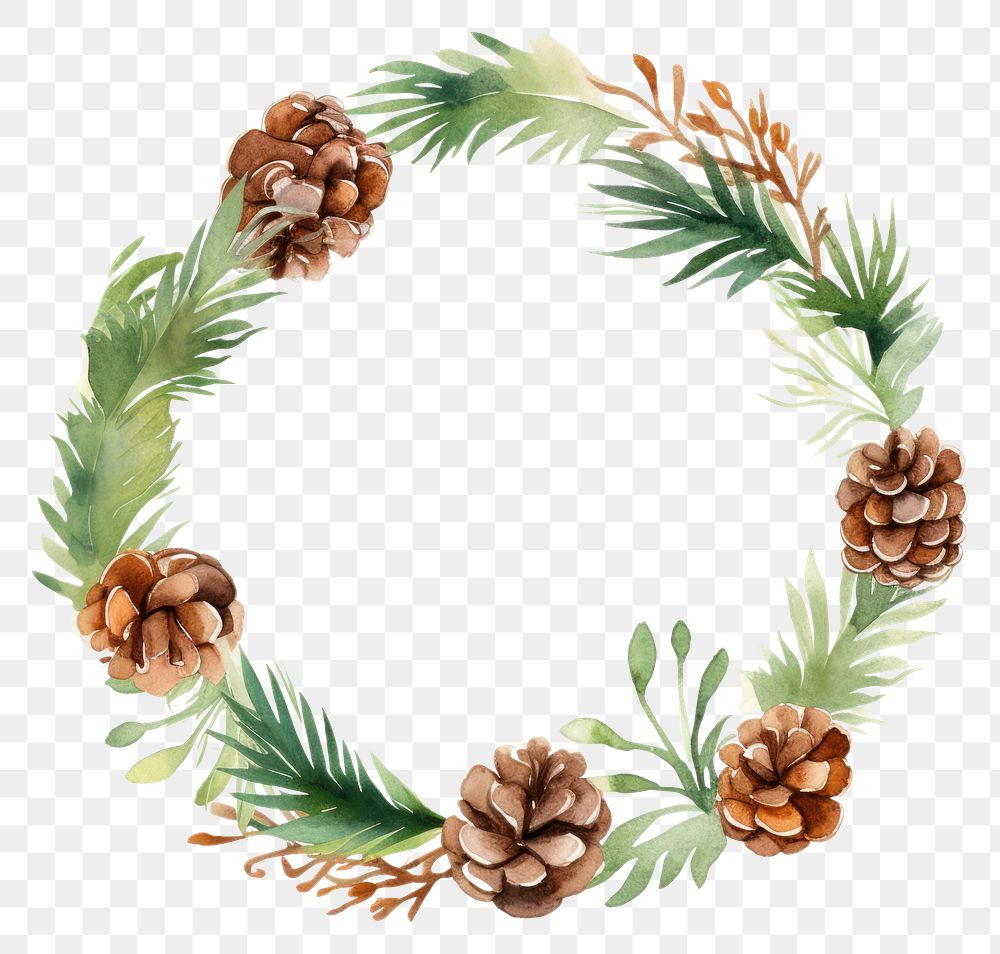 PNG Pine wreath with pine cone pattern circle plant. AI generated Image by rawpixel.