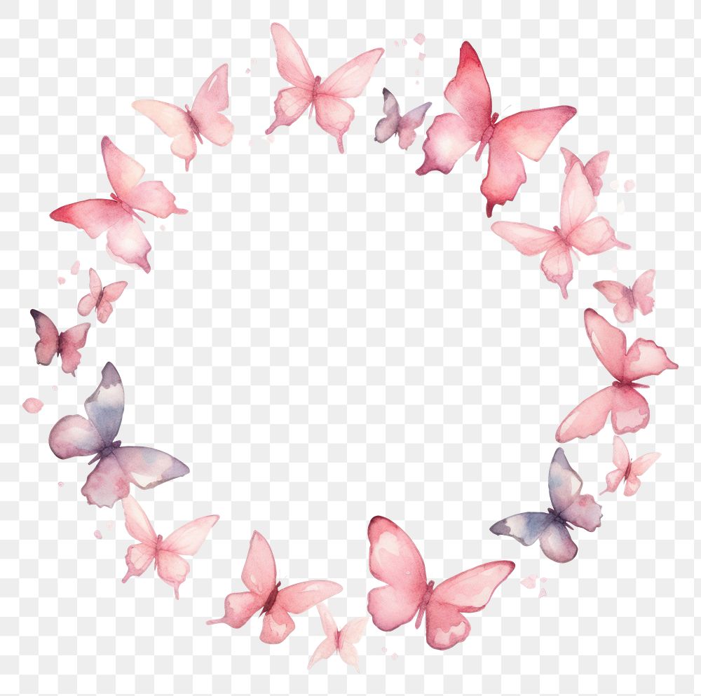 PNG Pink butterfly circle border pattern petal white background