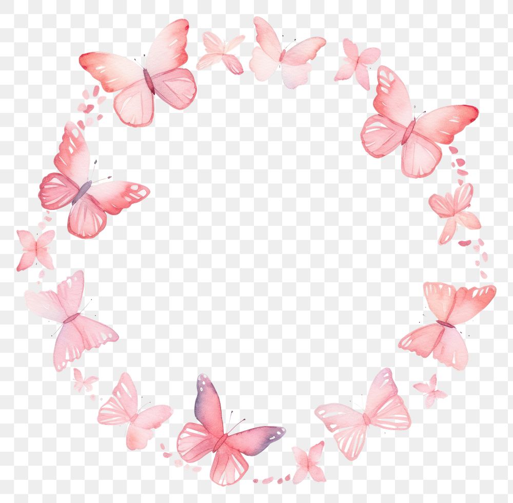 PNG Pink butterfly circle border pattern petal white background. AI generated Image by rawpixel.