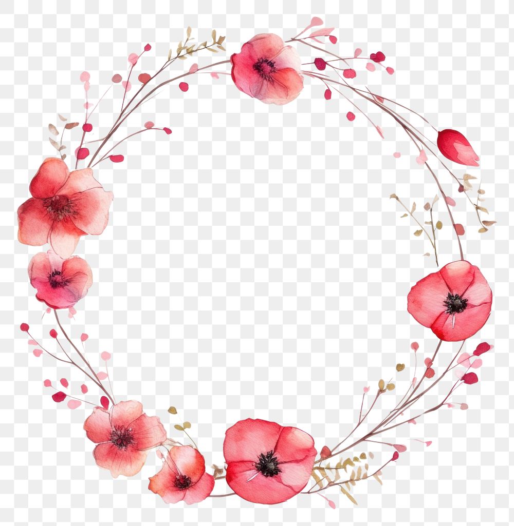 PNG Little red Poppy circle border pattern flower wreath. AI generated Image by rawpixel.