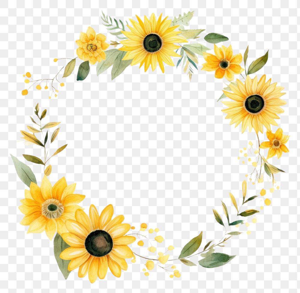 PNG Little sunflower circle border pattern plant white background. AI generated Image by rawpixel.