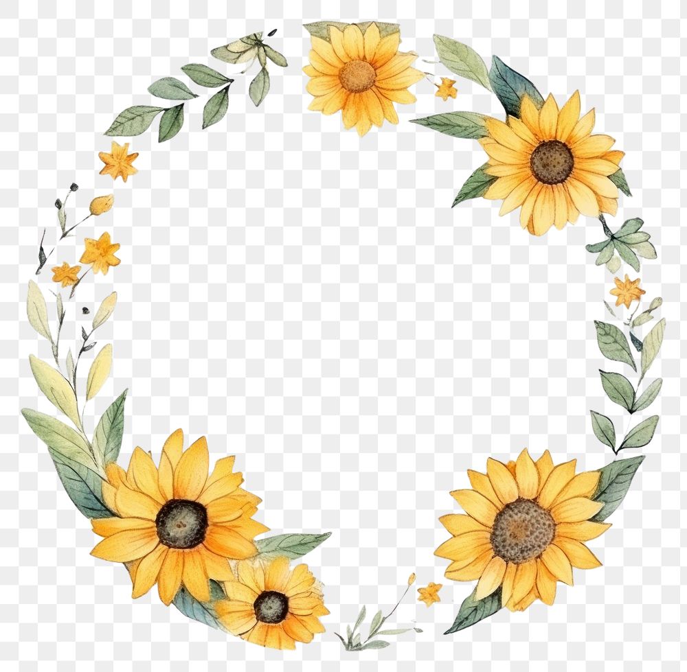 PNG Little sunflower circle border pattern wreath plant. AI generated Image by rawpixel.