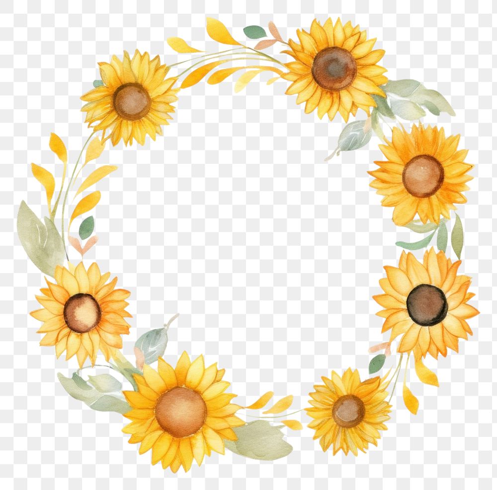 PNG Sunflower circle border pattern plant white background. AI generated Image by rawpixel.