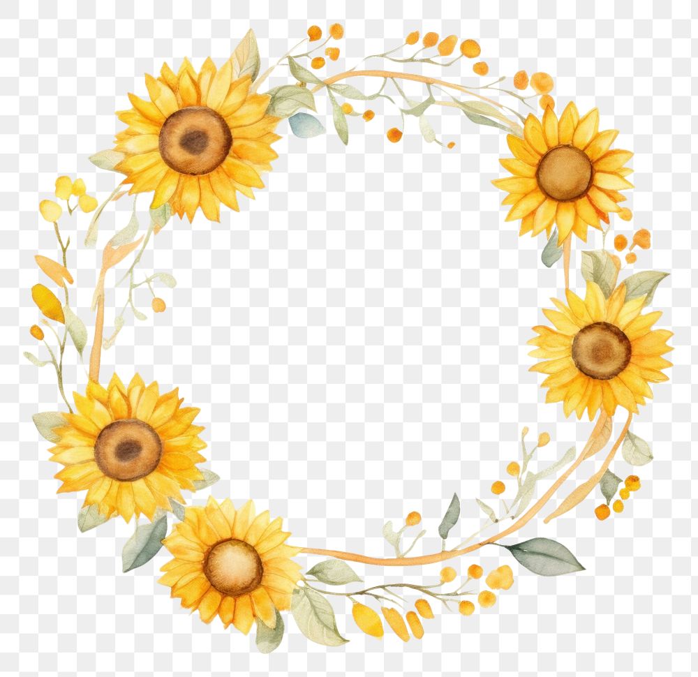 PNG Sunflower circle border pattern plant white background. AI generated Image by rawpixel.