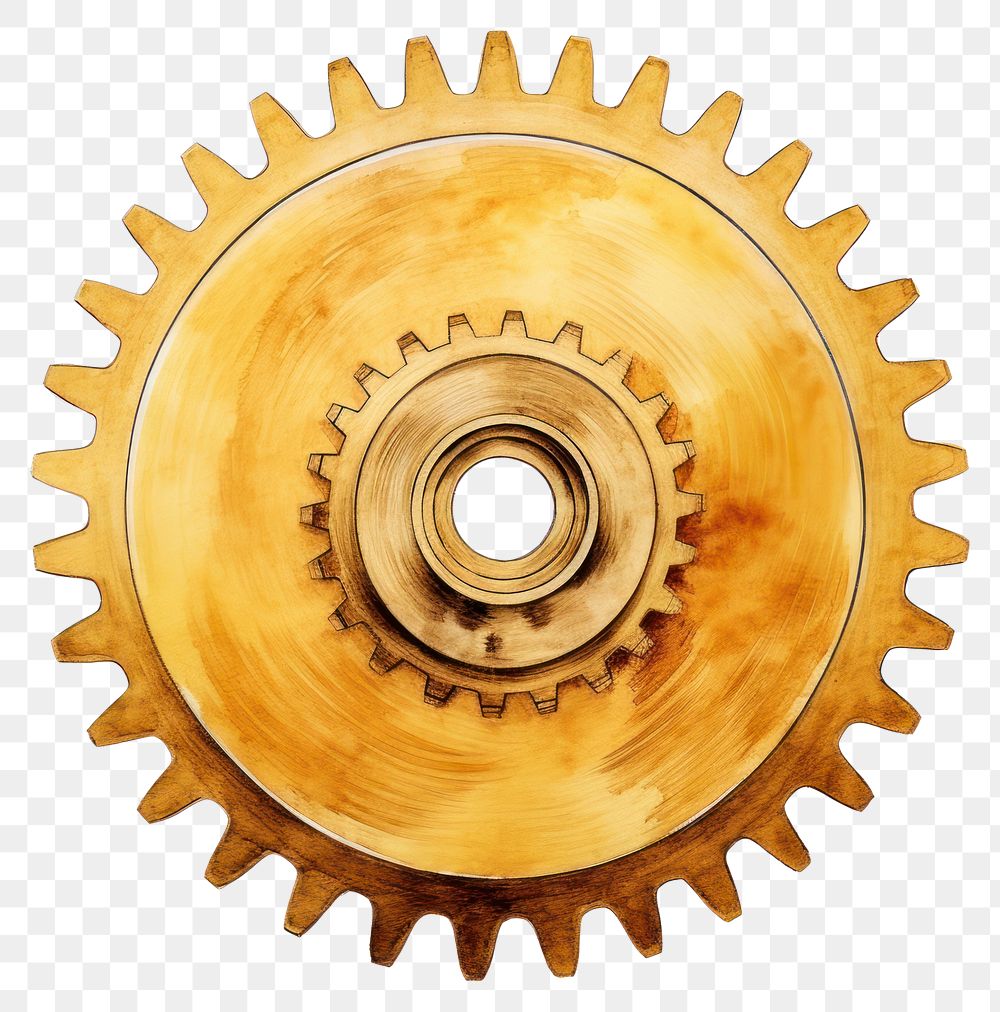 PNG  Gear gold white background clockworks. AI generated Image by rawpixel.