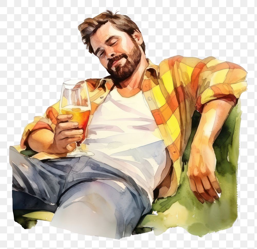PNG  Men alcoholic painting drinking portrait. AI generated Image by rawpixel.