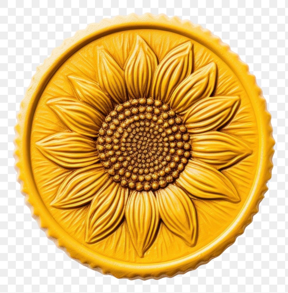 PNG Sunflower Seal Wax Stamp circle shape gold.