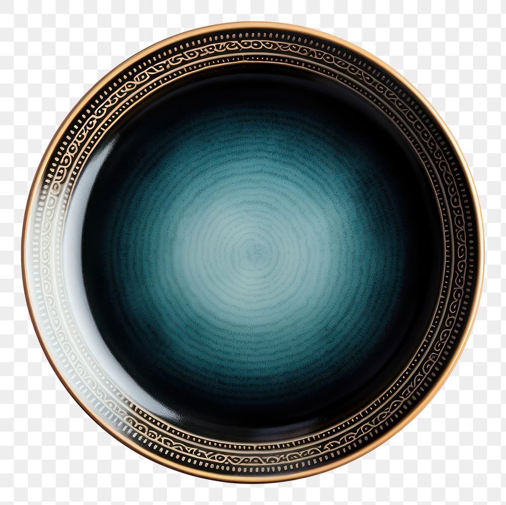PNG Top view empty ceramic round black plate photo bowl white background. AI generated Image by rawpixel.