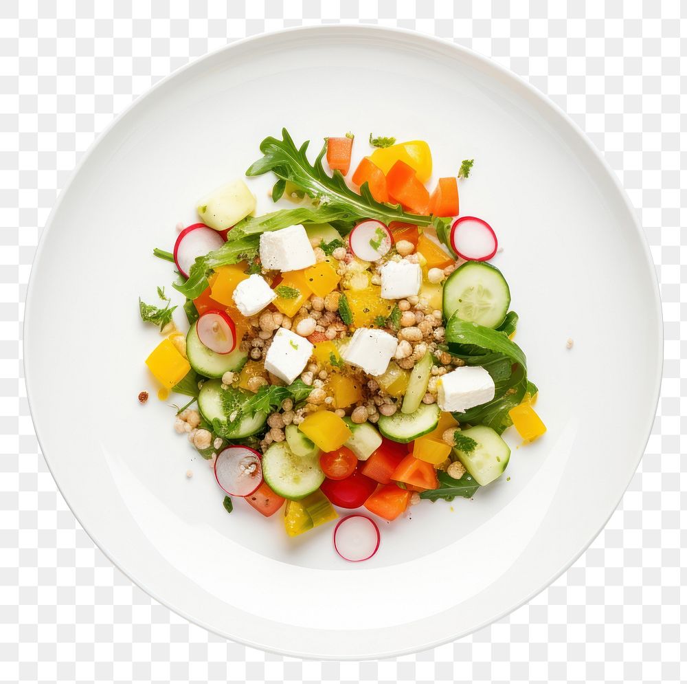 PNG Geek fresh salad in white plate vegetable food meal. AI generated Image by rawpixel.