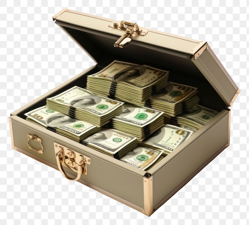 PNG Box fulled of money white background investment container.