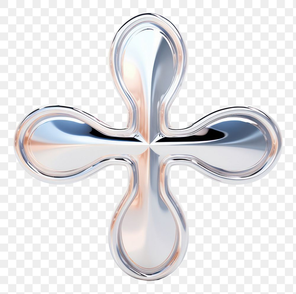 PNG 3d render of a christian cross in surreal abstract style jewelry symbol metal.