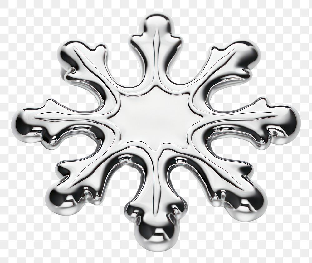 PNG 3d render of snowflake jewelry metal white background.