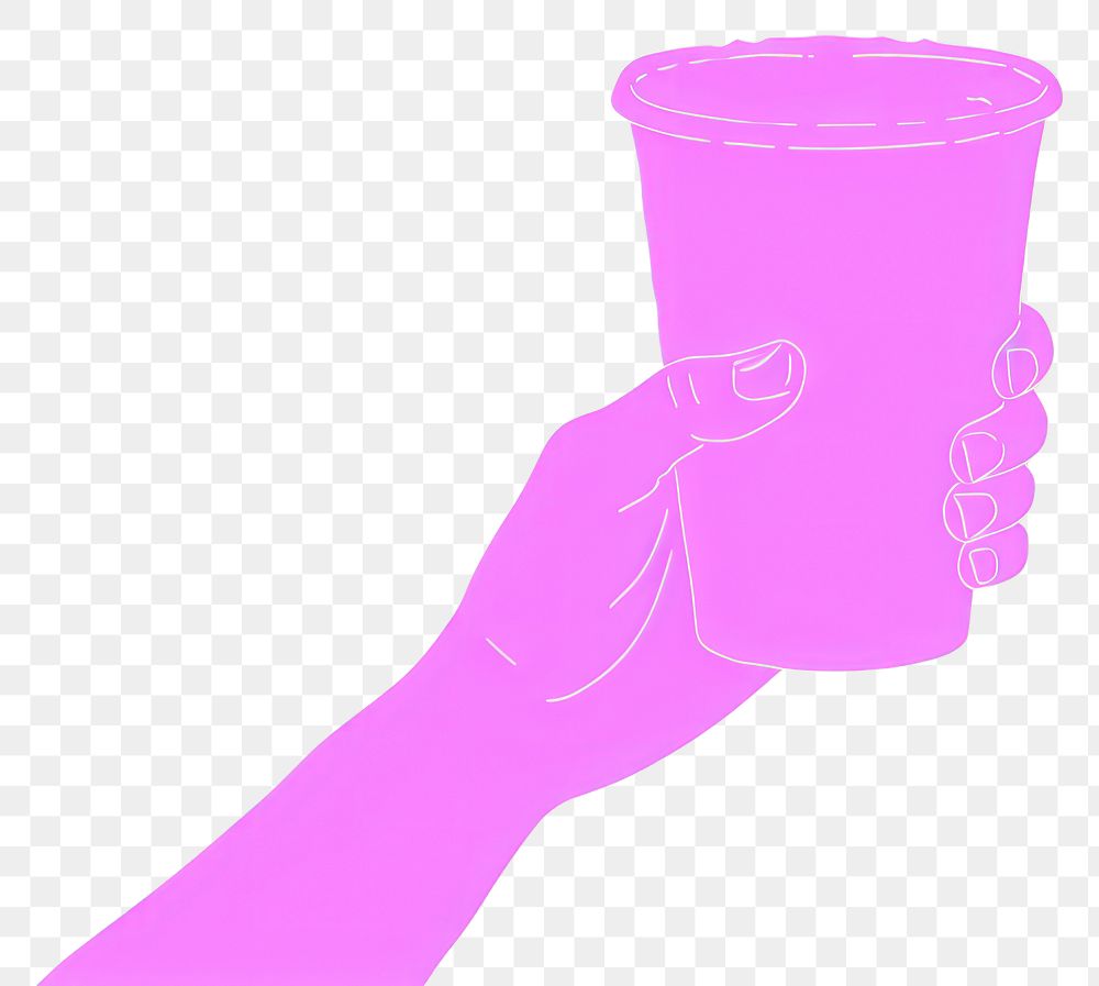 PNG  Hand and instant doodle cup purple refreshment clothing.