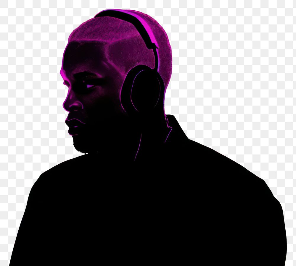 PNG  Black man using headphone headphones portrait purple.