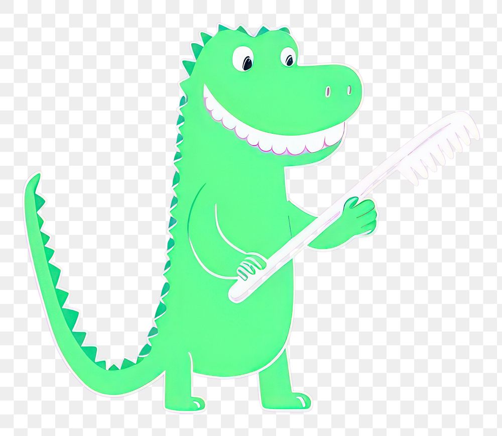 PNG  Crocodile holding a toothbrush representation creativity dinosaur.