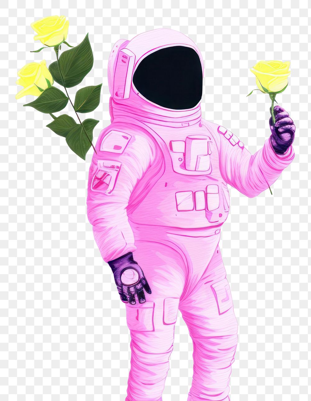 PNG  Astronaut holding a flower petal illustrated fragility.