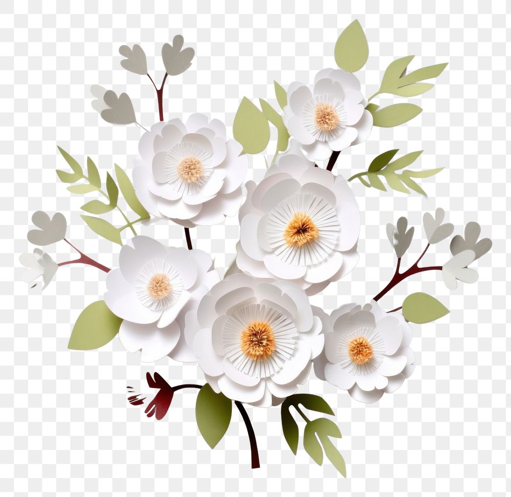 PNG White paper flowers bouquet plant petal art.