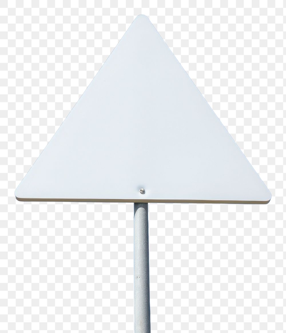 PNG Blank white triangle warning sign attached metal pole sky outdoors symbol.