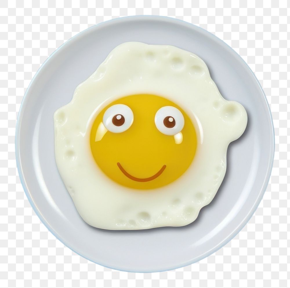 PNG Fried egg plate food blue. AI generated Image by rawpixel.