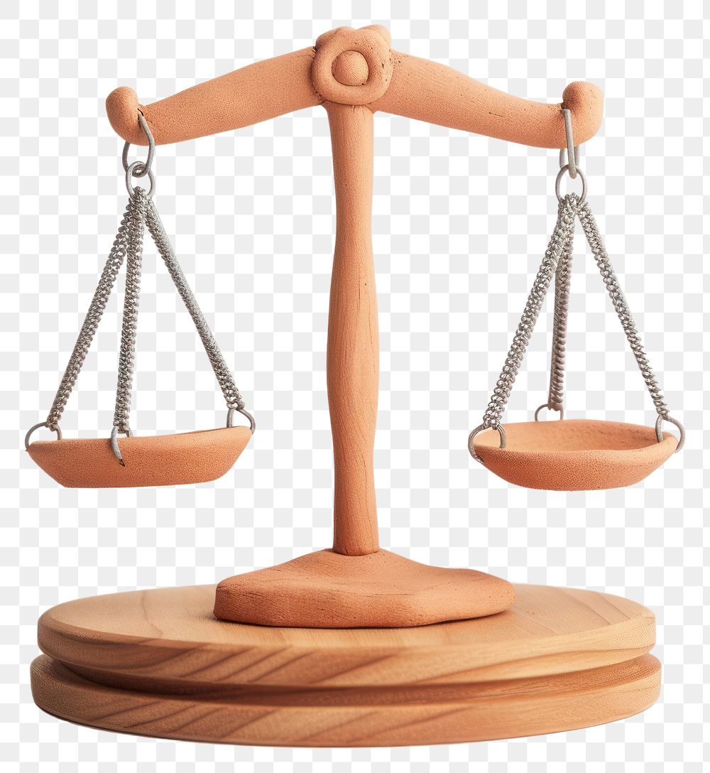 PNG Clay 3d legal justice balance scale wood white background accessories.