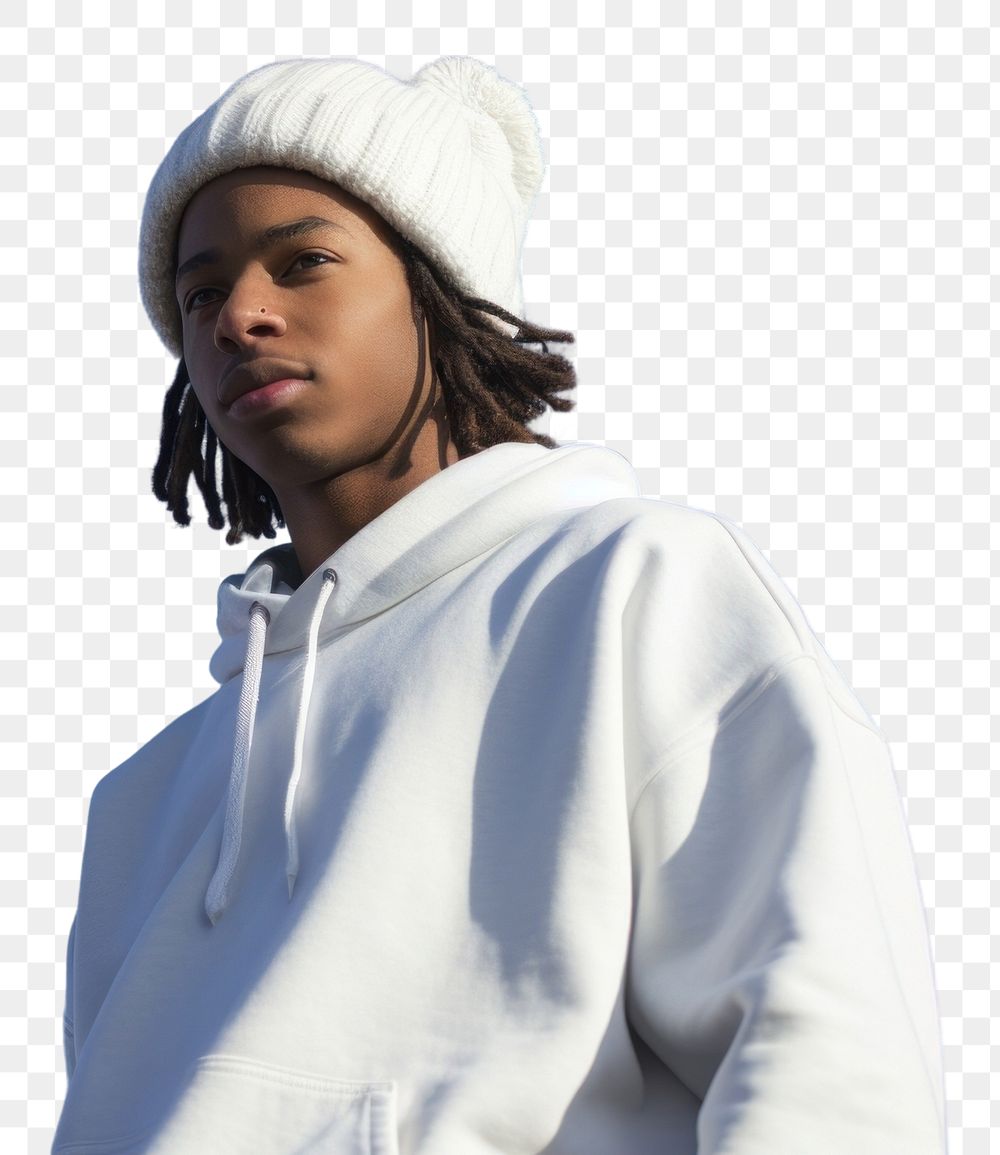 PNG A black young man wearing white short matching flannel beanie sweatshirt adult blue.