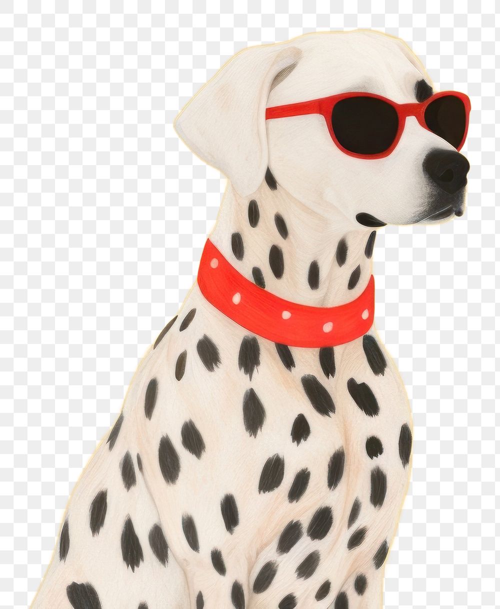 PNG A dalmatian dog wearing sunglasses on a yellow background animal mammal humor. AI generated Image by rawpixel.