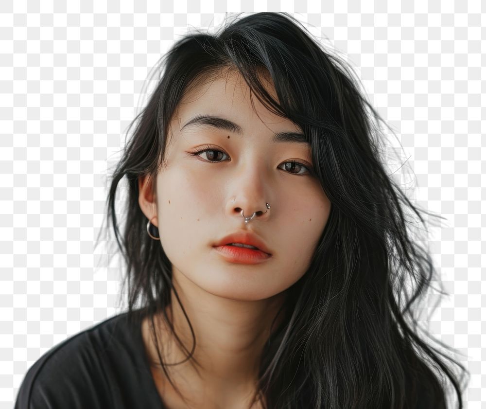 PNG  Asian girl piercing septum portrait adult skin.