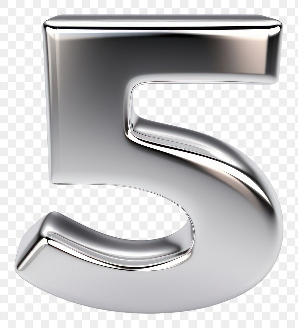 PNG 5 number letter Chrome material white background silver symbol.