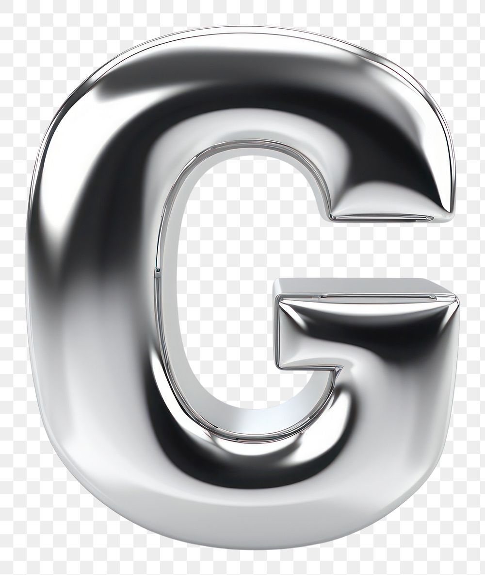 PNG G letter shape Chrome material number text white background.