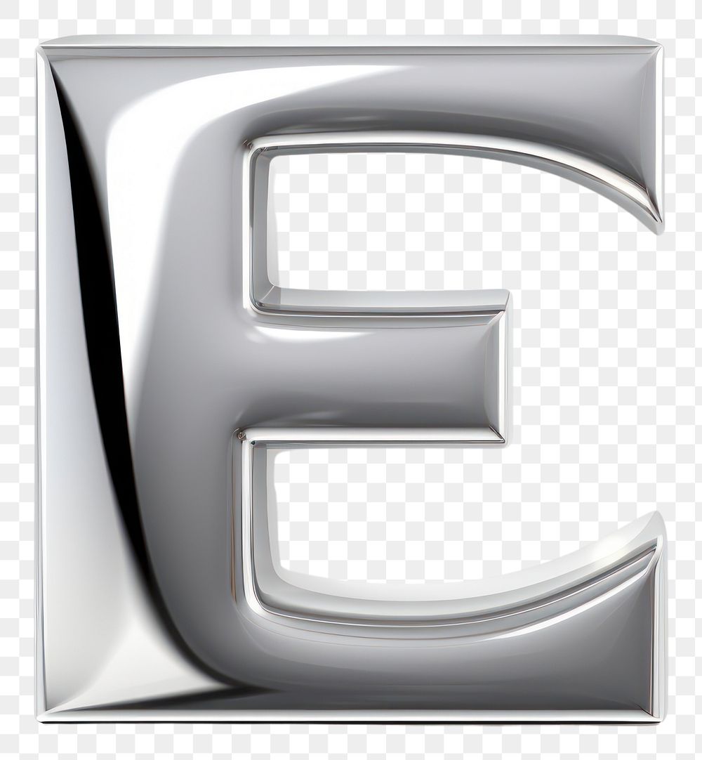 PNG E letter shape Chrome material number text white background.