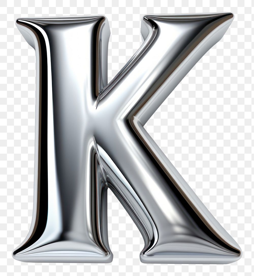 PNG K letter shape Chrome material text white background alphabet.