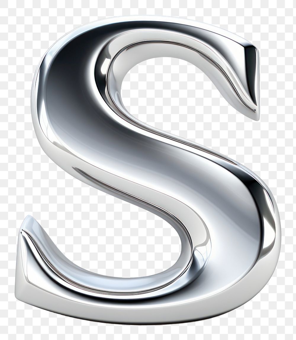 PNG S letter shape Chrome material white background silver symbol.
