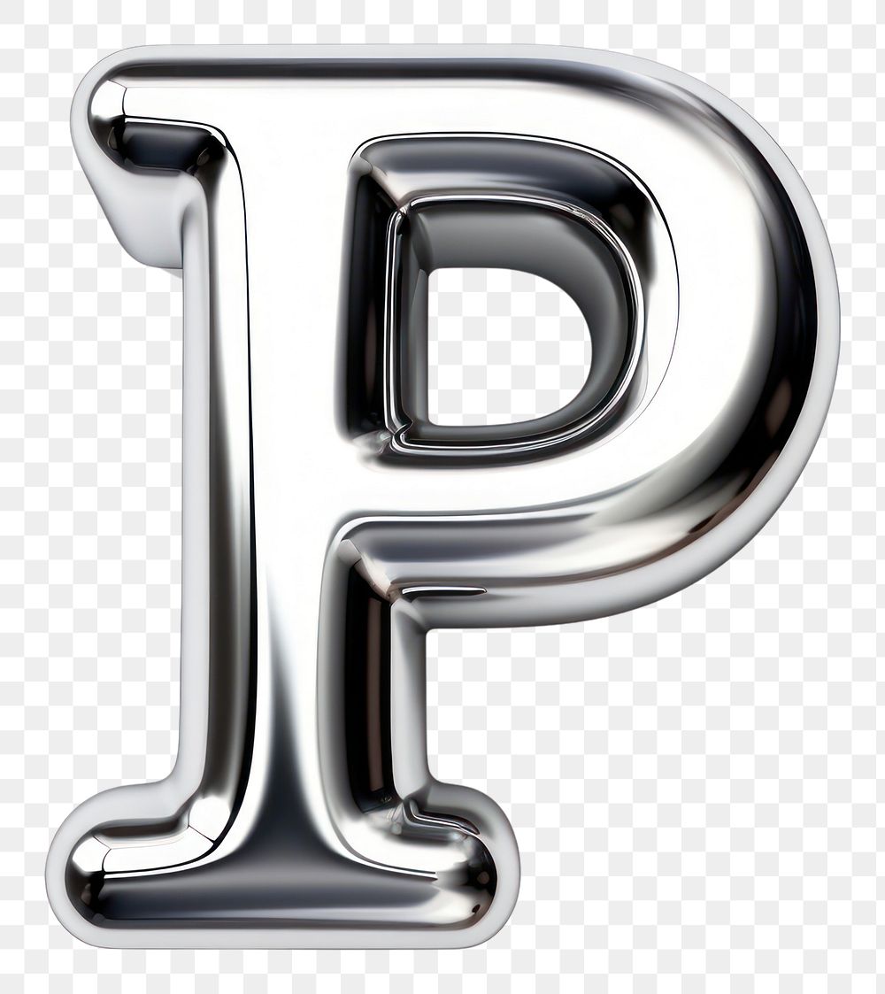 PNG P letter shape Chrome material number text white background.