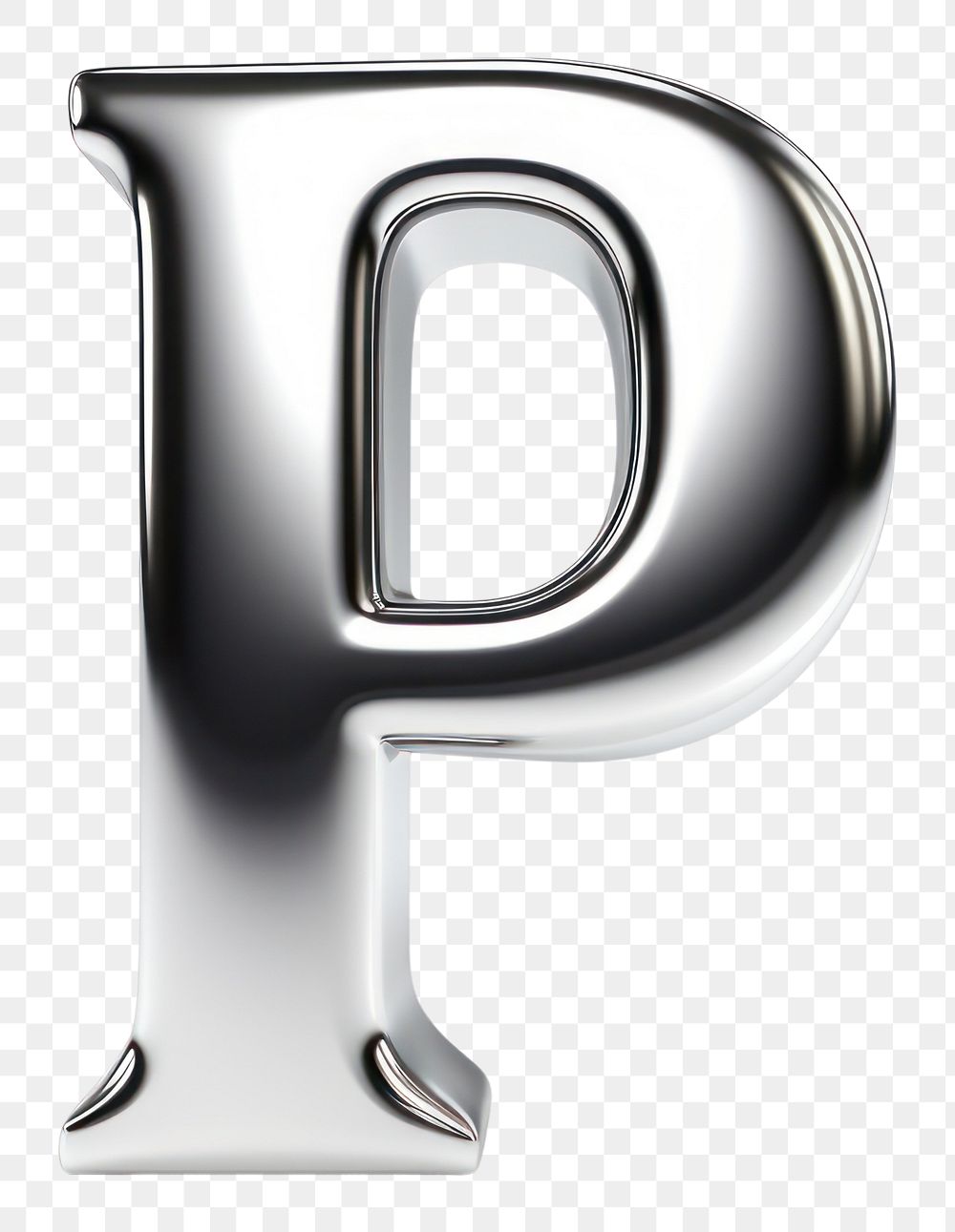 PNG P letter shape Chrome material text white background letterbox
