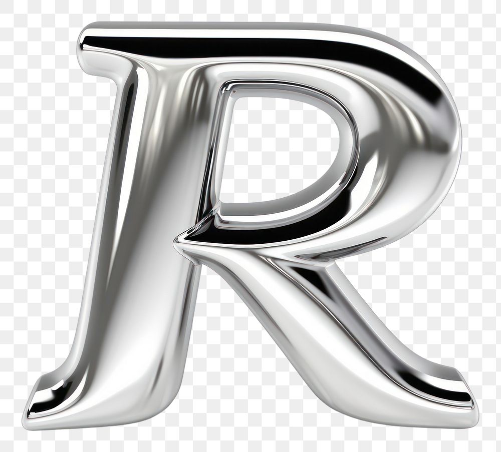 PNG R letter shape Chrome material text white background alphabet.