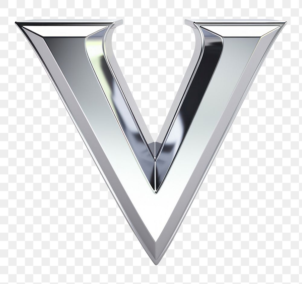 PNG V letter shape Chrome material white background triangle symbol.