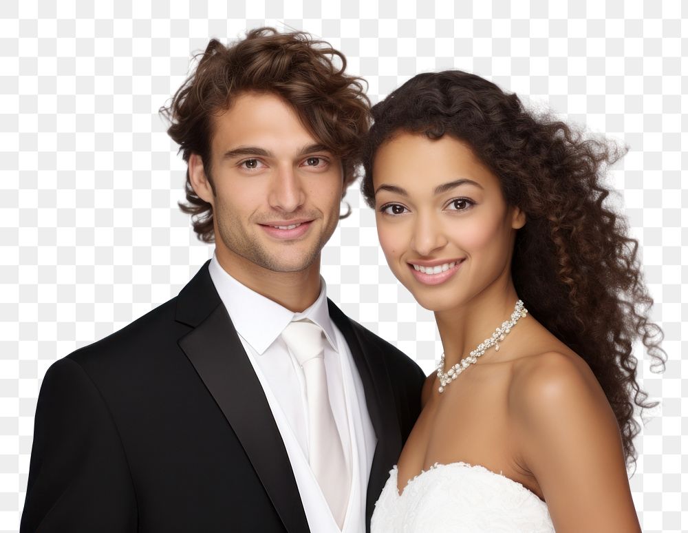 PNG Bride and groom mixed race portrait fashion jewelry.