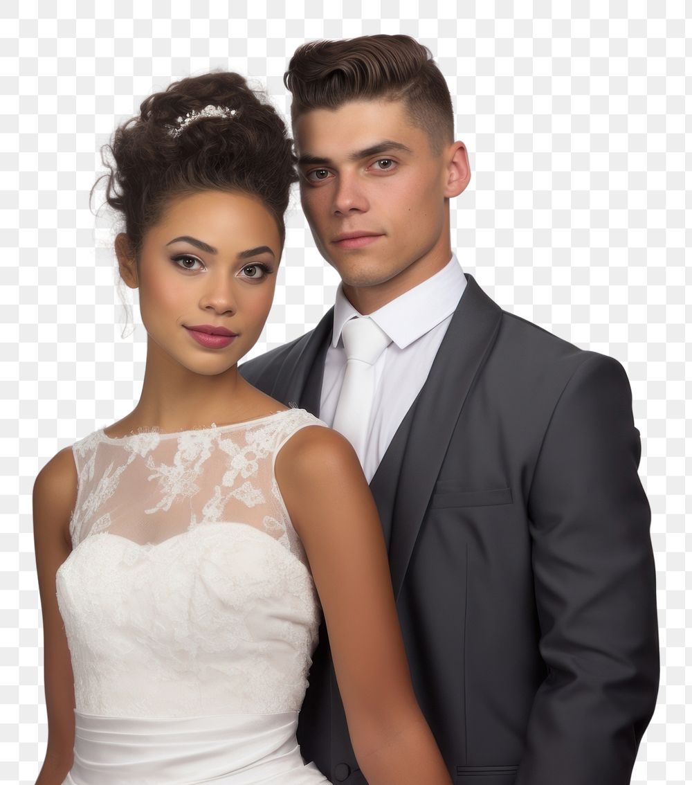 PNG Bride and groom mixed race portrait fashion wedding.