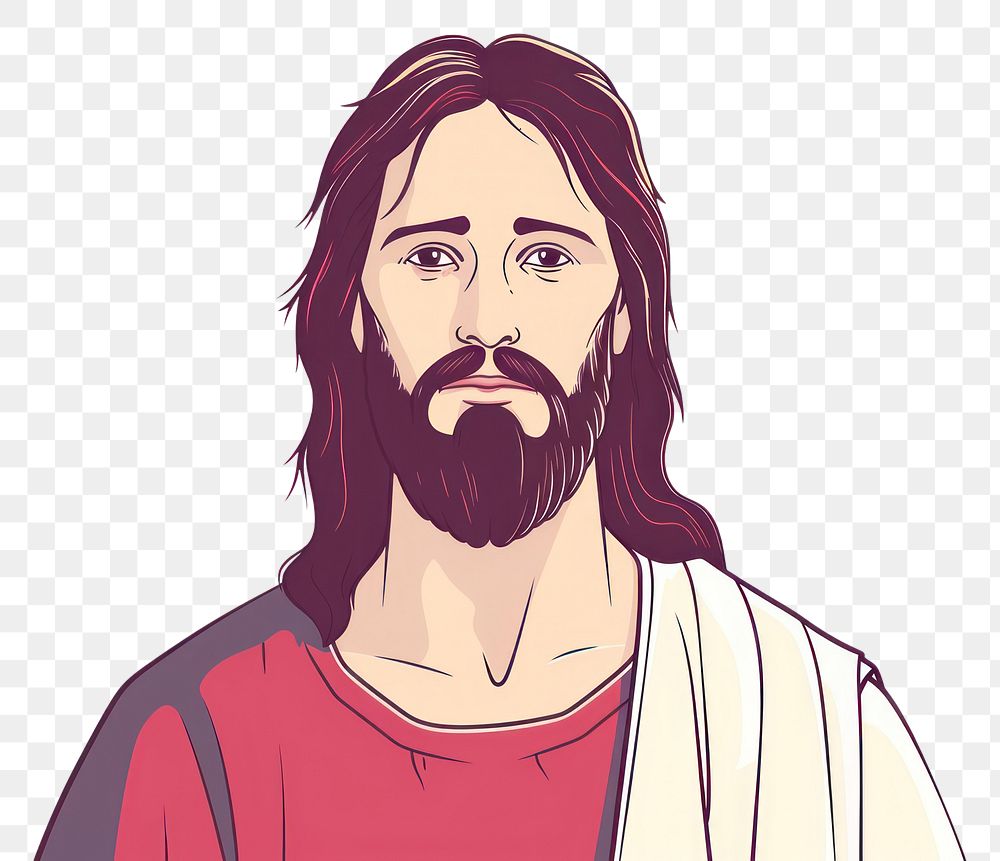 PNG Jesus flat illustration portrait sketch beard.