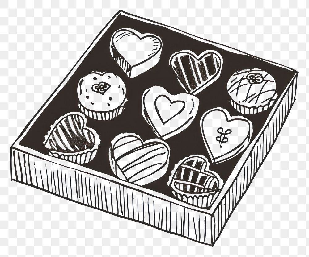 PNG Valentines chocolate box drawing sketch white background.