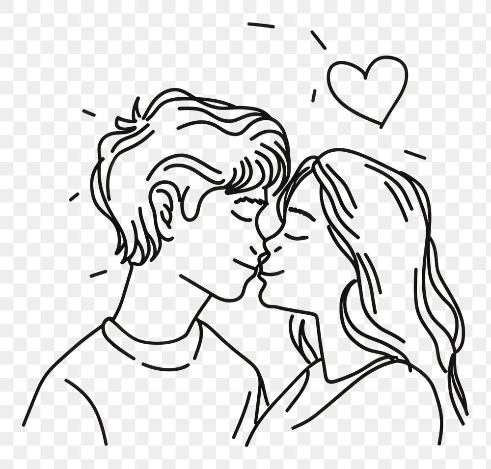 PNG Valentines couple drawing kissing sketch.
