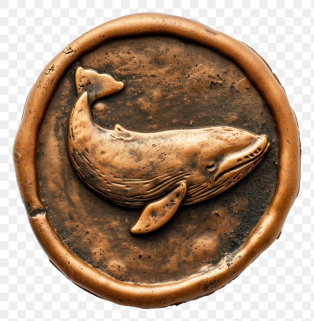 PNG  Seal Wax Stamp whale bronze seal white background.