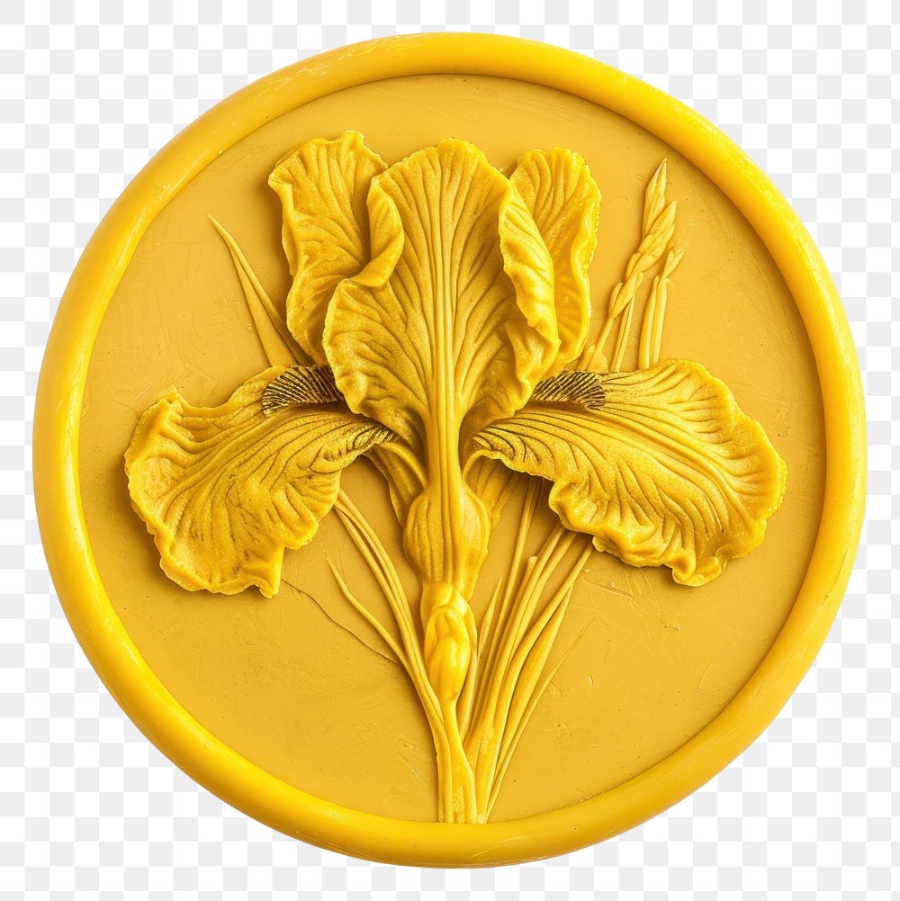 PNG  Seal Wax Stamp yellow flag iris white background freshness currency.