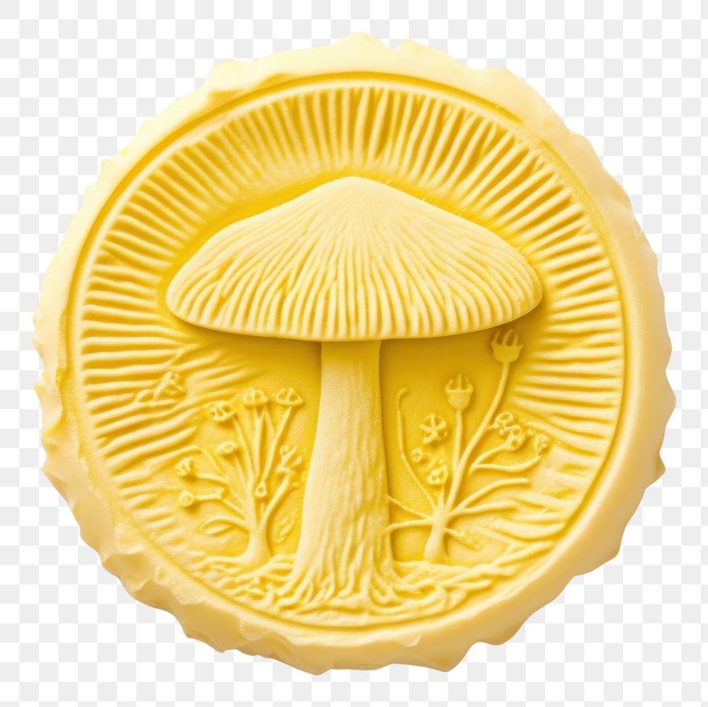PNG  Seal Wax Stamp a mushroom fungus yellow white background.