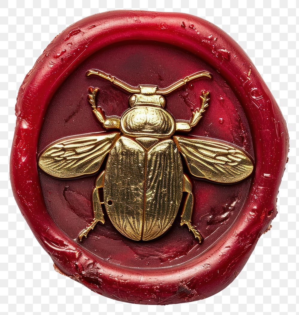 PNG  Seal Wax Stamp a bug locket red white background.