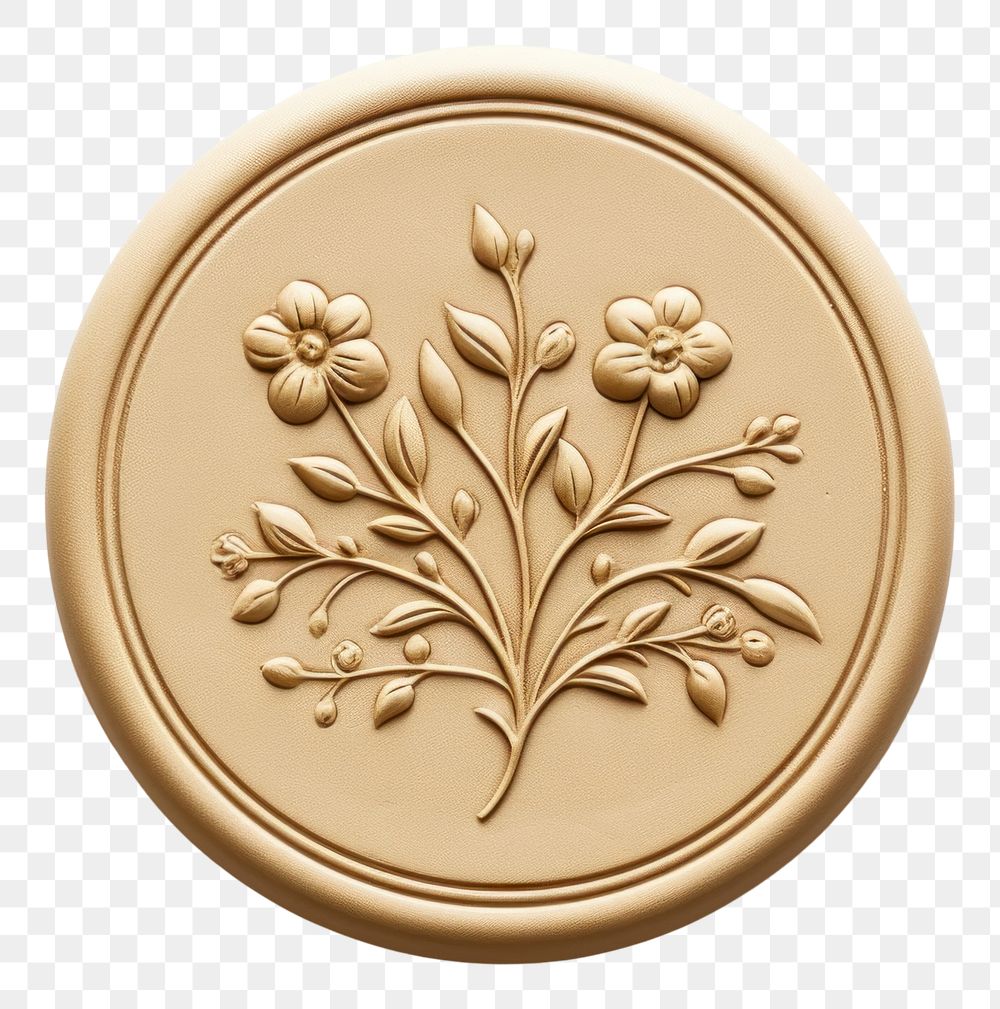 PNG  Seal Wax Stamp a floral locket gold white background.