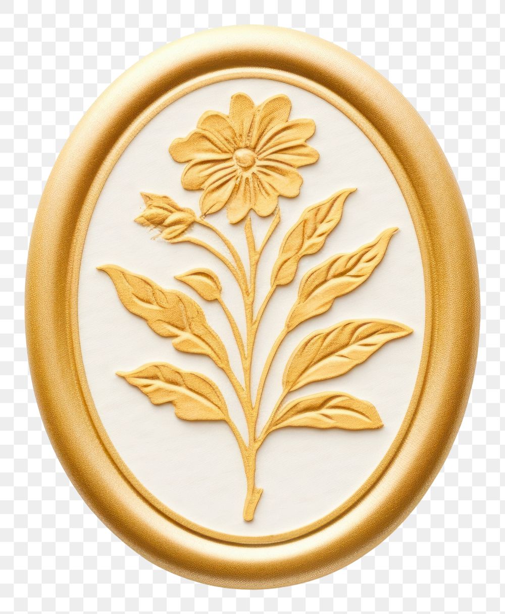 PNG  Seal Wax Stamp a floral gold jewelry pendant.